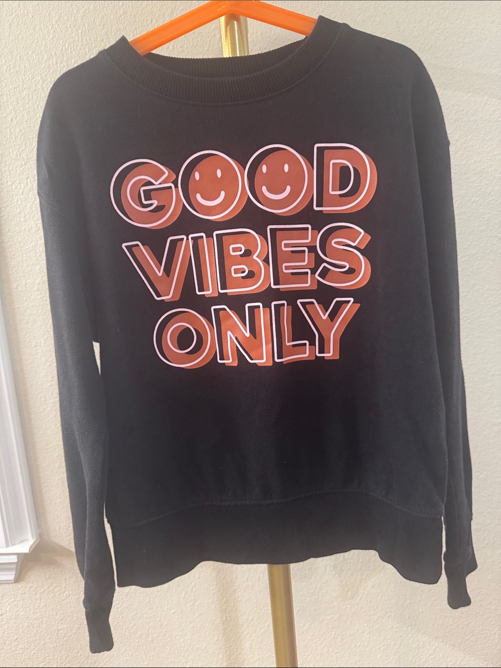 Good Vibes Only Black Sweatshirt with Orange Graphic